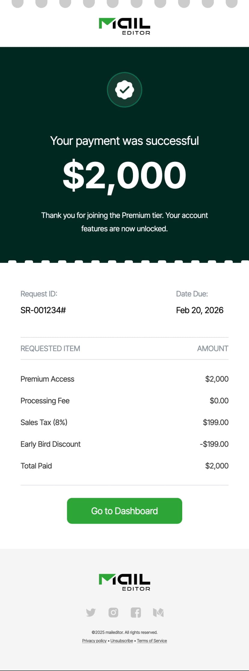 Payment confirmation email template