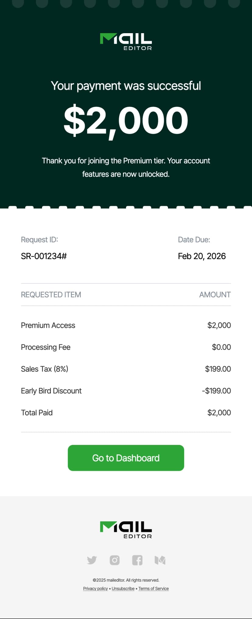 Receipt email template