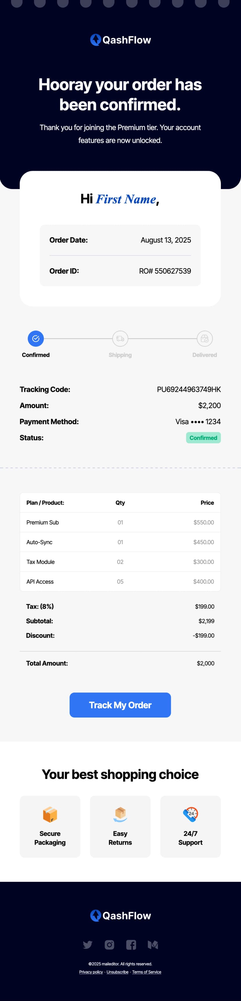 Confirmation email template