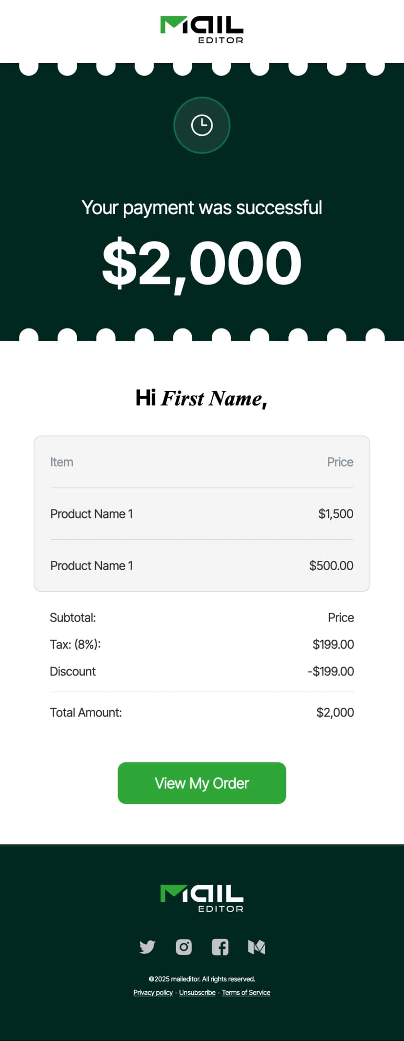 Payment successful email template