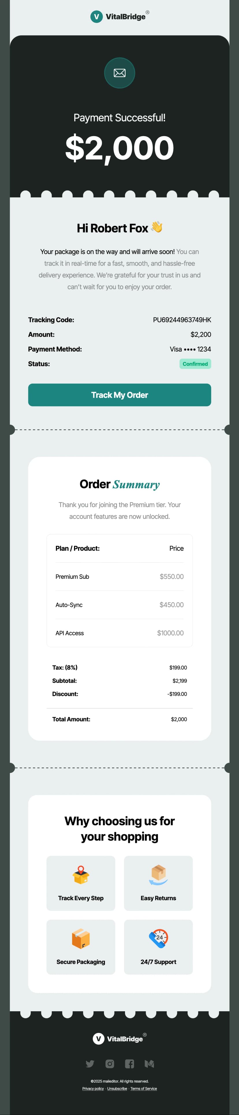 Order tracking email template 