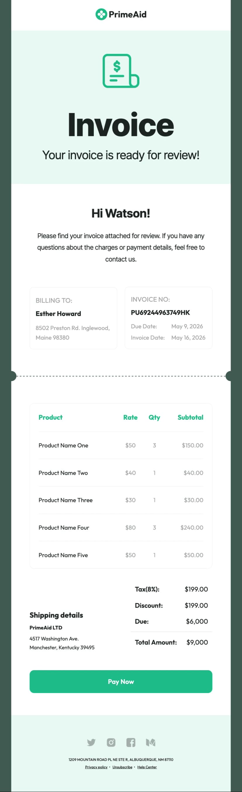Invoice Sending Email Template