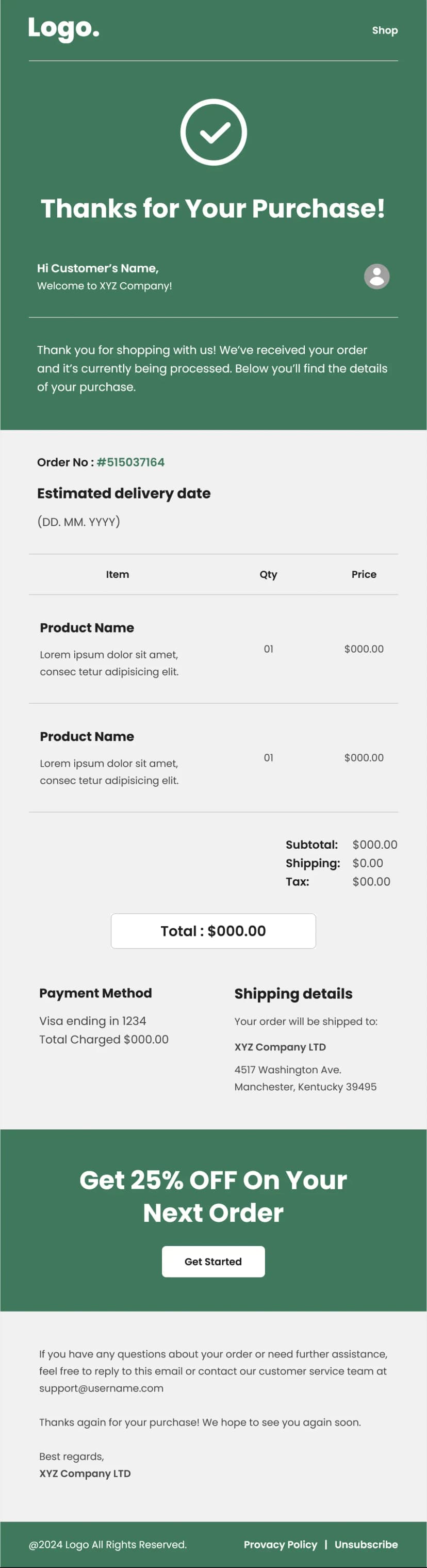 Ecommerce Order Confirmation Newsletter Template