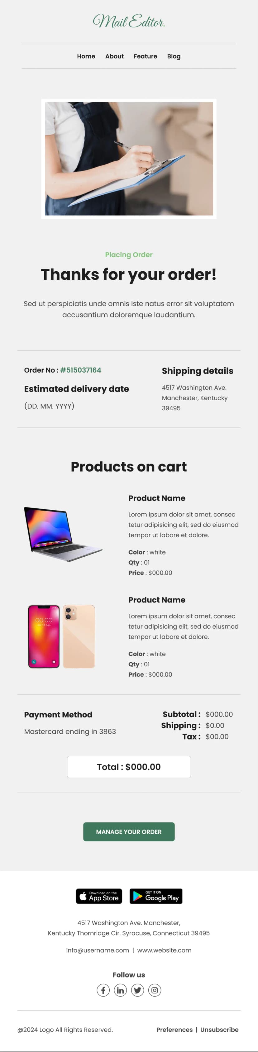 Purchase Receipt Email Template