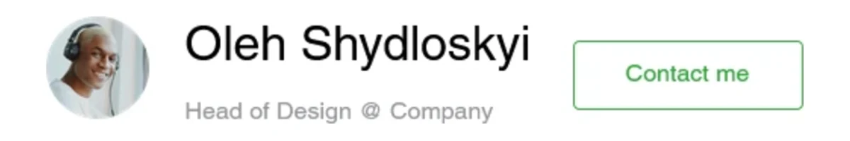 A saved contact card module with photo, name, role and button