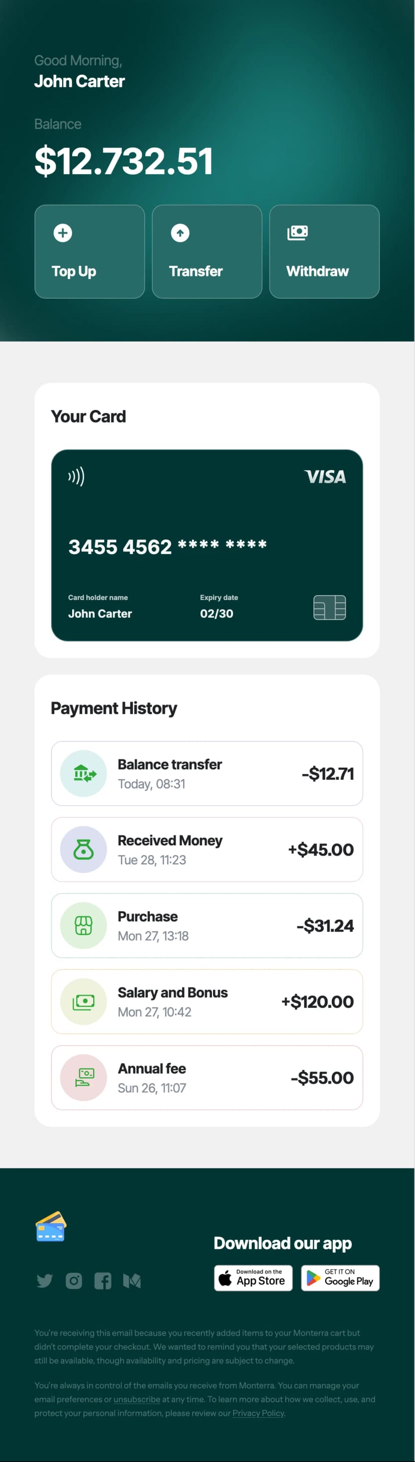 Finance Email Template for Banking and Fintech Account Updates