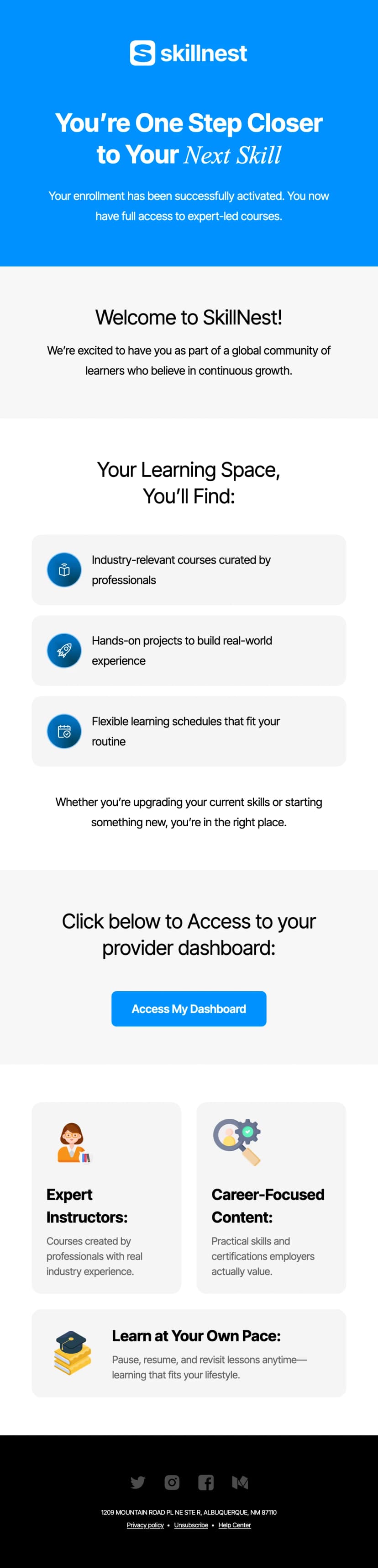 Course enrollment email template