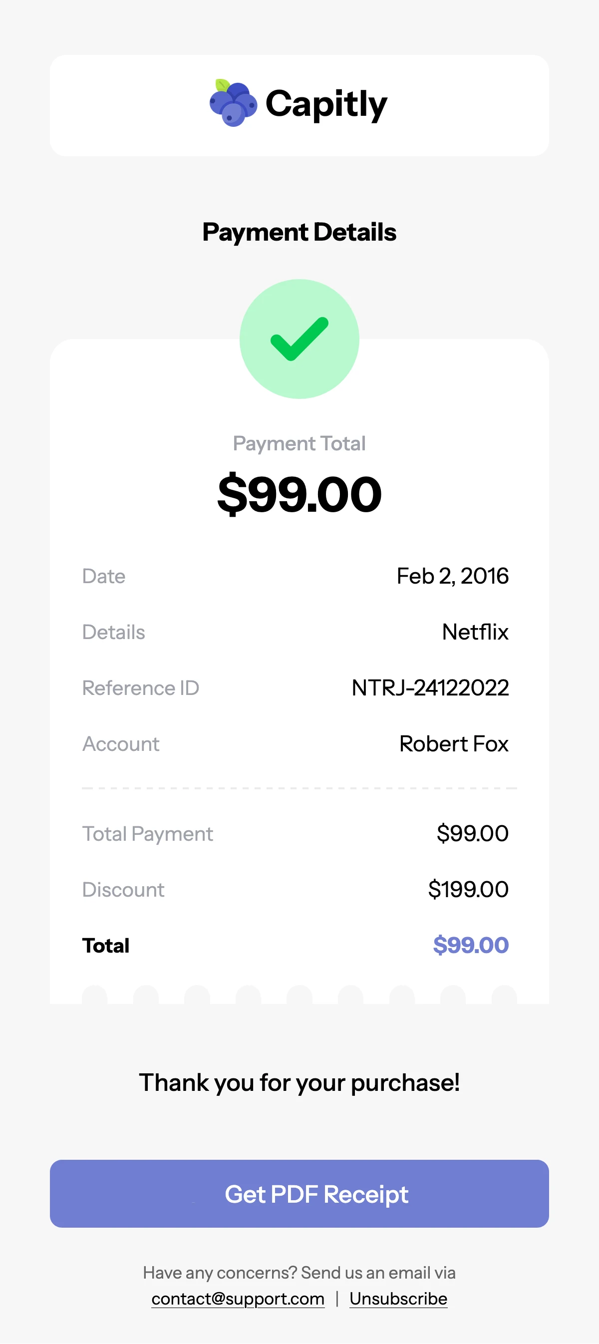 Free HTML Payment Receipt Email Template