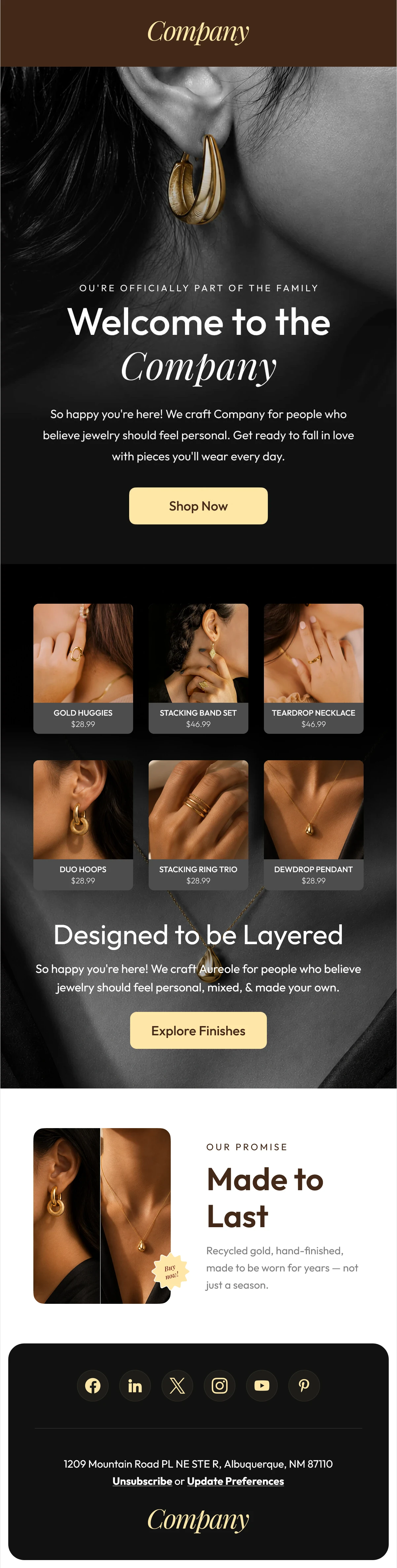 Welcome Email Template for Jewelry Brands