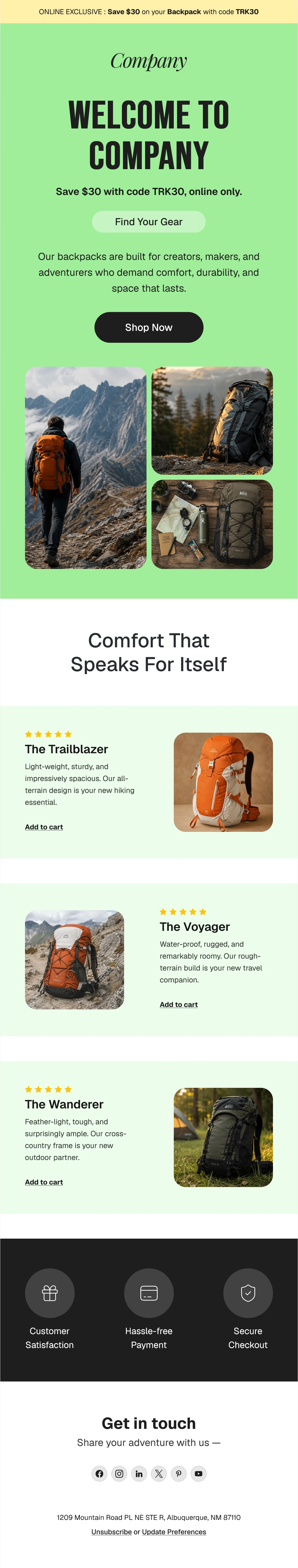 Welcome Email Template for Outdoor Gear