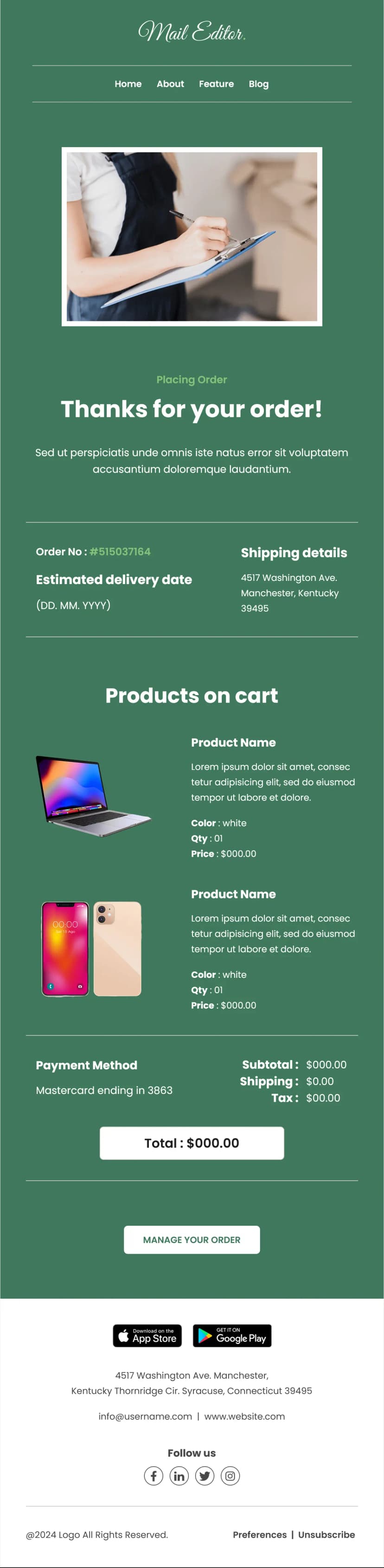 Purchase Details Email Template